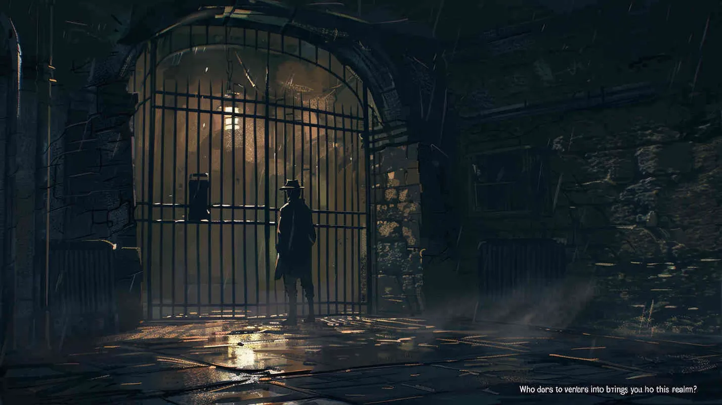 Professor Johnson approaches the iron gate cautiously, hoping to make contact with whoever resides on the other side. A voice emanates from behind the barrier, questioning, 