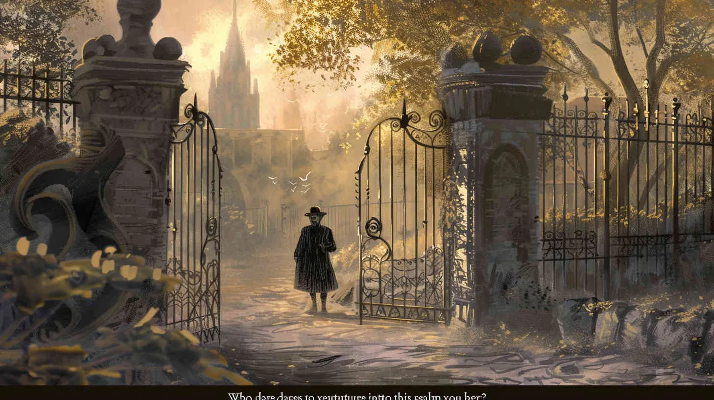 Professor Johnson approaches the iron gate cautiously, hoping to make contact with whoever resides on the other side. A voice emanates from behind the barrier, questioning, 