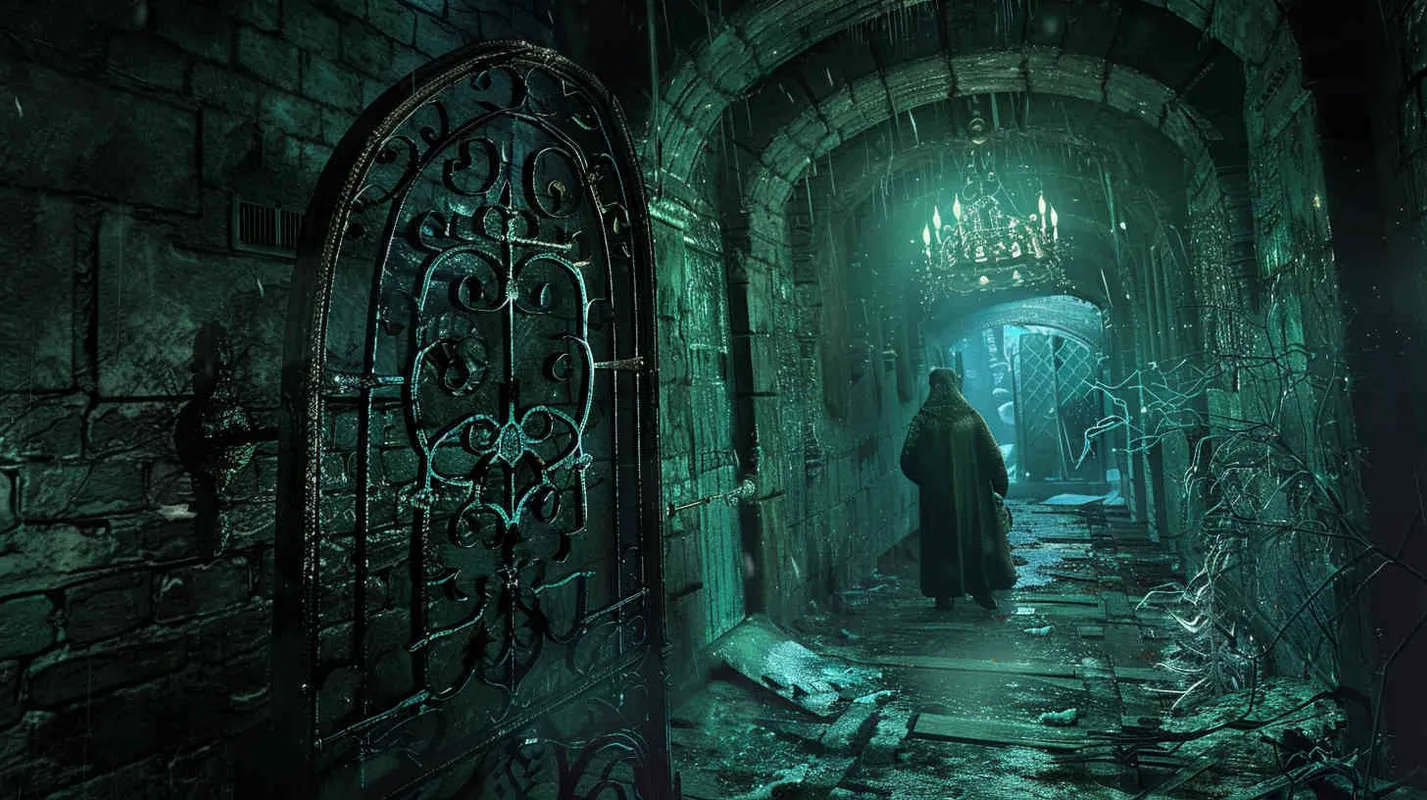 Engrossed in studying the mysterious symbols etched onto the iron door, Professor Johnson and their companions suddenly retreat, only to discover that the path behind them has been obstructed by an unseen force. Now ensnared in the depths of a dark passageway, they must unravel the secrets within to escape their confinement. - style2部分