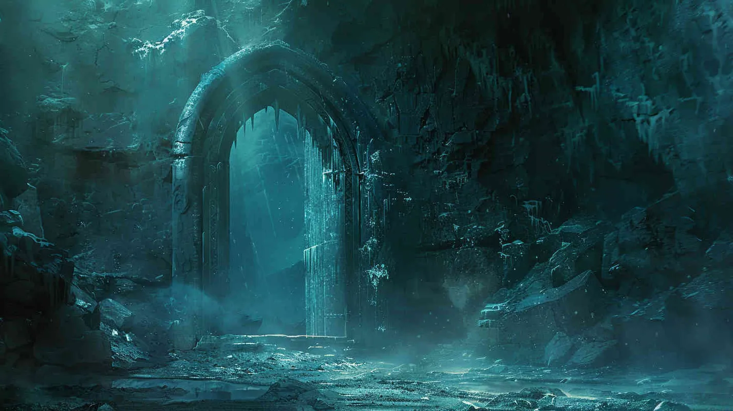 Within the depths of the cave, Professor Johnson approaches the imposing iron door, seeking aid to unlock its secrets. With a groan, the door swings open, revealing a figure cloaked in mystery, their gaze exuding an aura of ancient knowledge. - style1部分