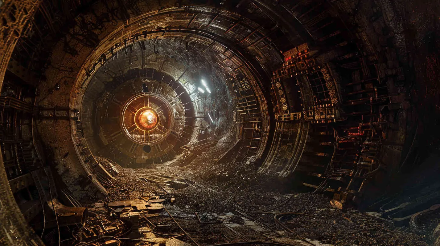Realistic photo, dim lighting, cavernous atmosphere, ancient machinery, intricate mechanisms, shadows playing on the walls, glowing gemstone as the focal point, suspenseful mood. - style2部分