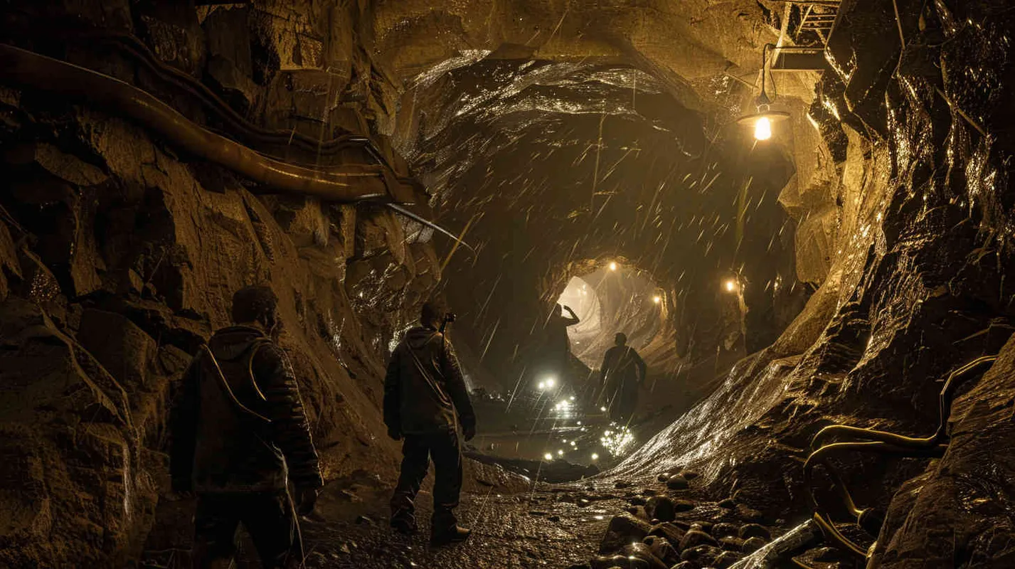 Professor Johnson and his team explore the cavernous hallways of the cave, searching for clues. They uncover hidden buttons and mechanisms concealed within the walls. After a strenuous exploration, they finally activate an ancient mechanical contraption, retrieving a sparkling gemstone. Realistic photo, using a Canon EOS R5 with a 35mm lens, capturing the scene with natural lighting and sharp details, --ar 16:9 --v 5 - style3部分