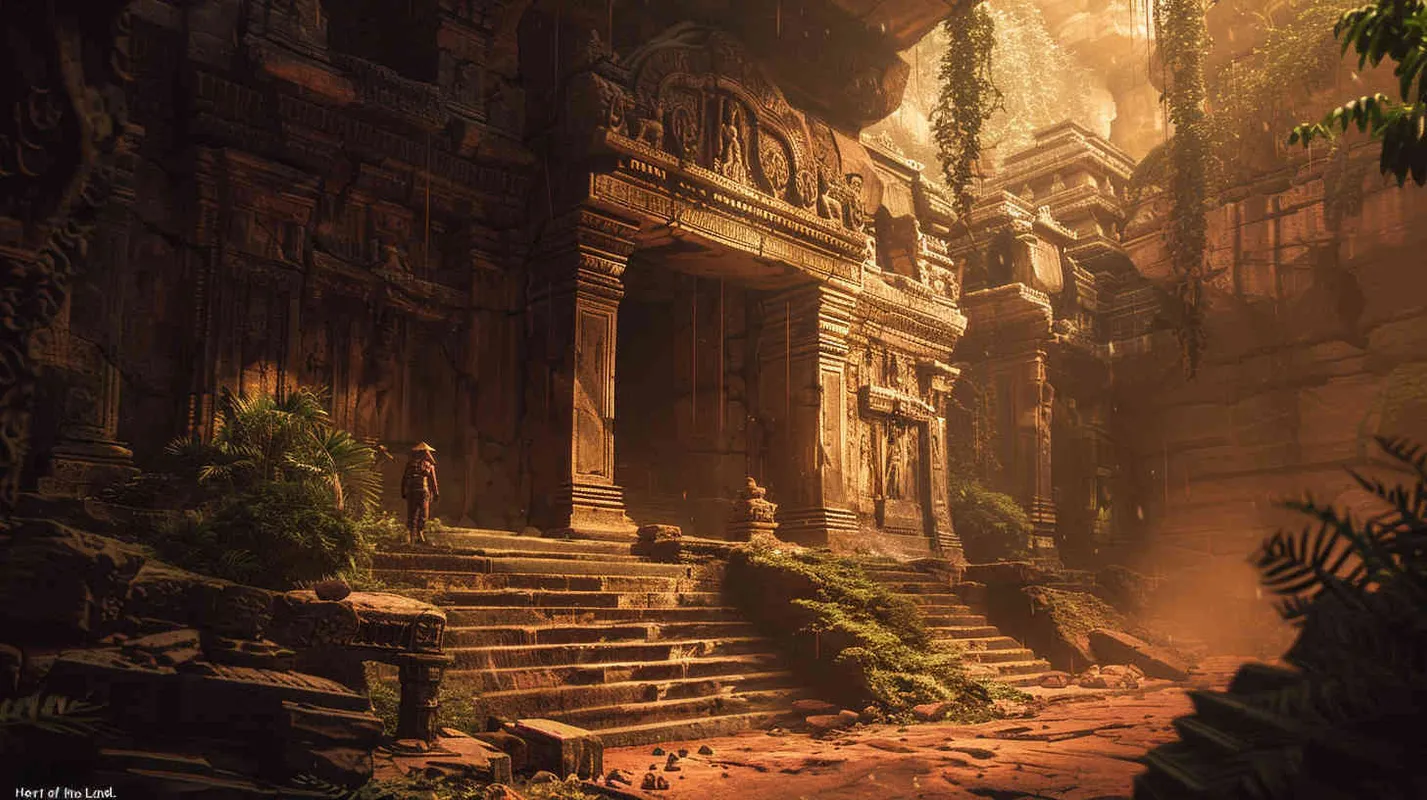 Amidst the desolate land, they stumble upon an ancient temple emanating a mysterious glow, seemingly guiding their path forward. Determined, they decide to enter the temple in hopes of uncovering more clues about the 