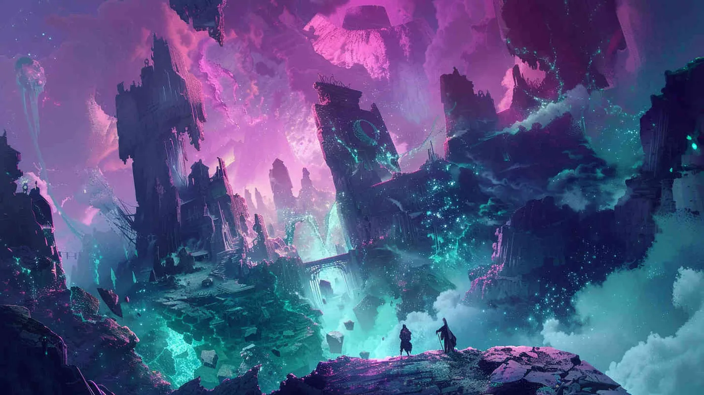 In this mysterious world, they encounter ancient civilizations and mystical creatures, each imbued with mysterious power and energy. They face various trials and challenges, but their inner determination and courage drive them forward. Illustration, depicting the team amidst ruins of ancient structures, encountering mythical beings and navigating through ethereal landscapes, --ar 16:9 --v 5 - style4部分