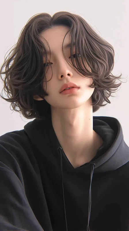 韩系美少年男,韩系美少年二次元， (肖像), (精致脸)，(无妆)，(棕色中分短发)，(棕色中分短发)，(身穿黑色卫衣)，(半身肖像)，白色色背景, 8000K分辨率，超高清  - style1部分