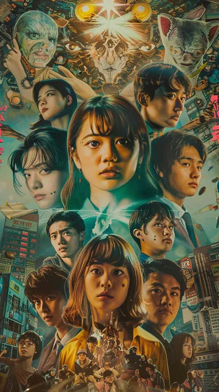 电影海报，平行宇宙主题，画面上下对称，左右平行，校园青春，悬疑的 - style3部分