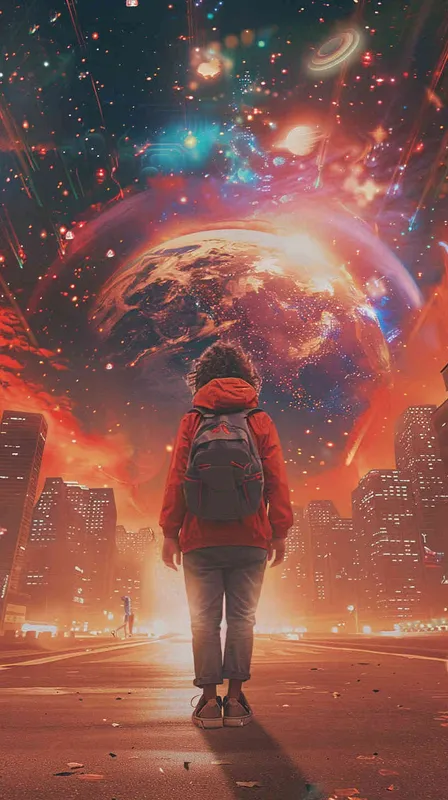 电影海报，平行世界，青春校园，悬疑烧脑，元宇宙空间，对称构图，冷暖对比 - style1部分
