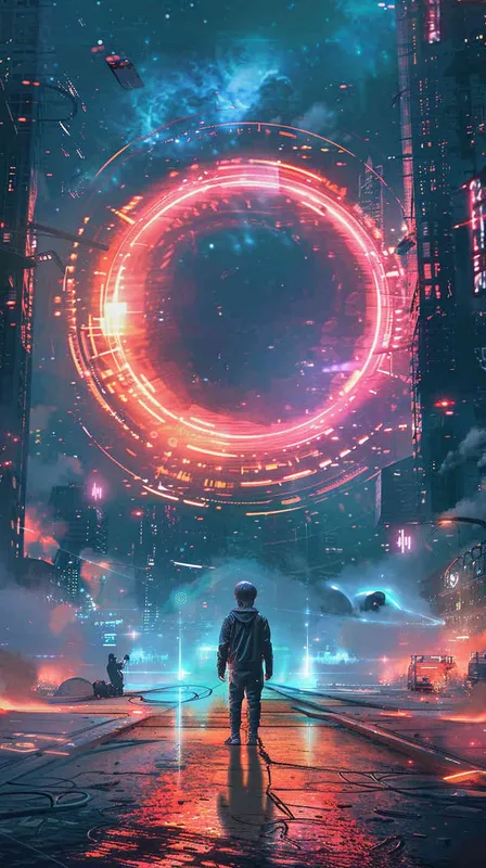 电影海报，平行世界，青春校园，悬疑烧脑，元宇宙空间，对称构图，冷暖对比 - style3部分