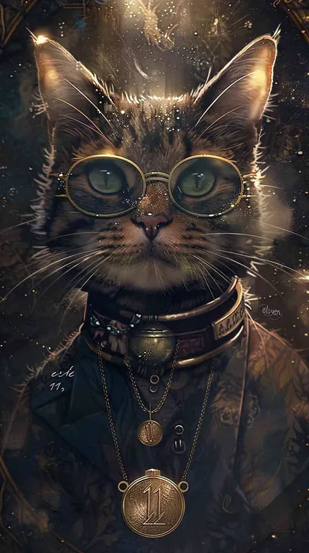 猫猫大神的天使，猫带眼镜，胸前佩戴一个项链，项链上刻着eleven 11 - style1部分