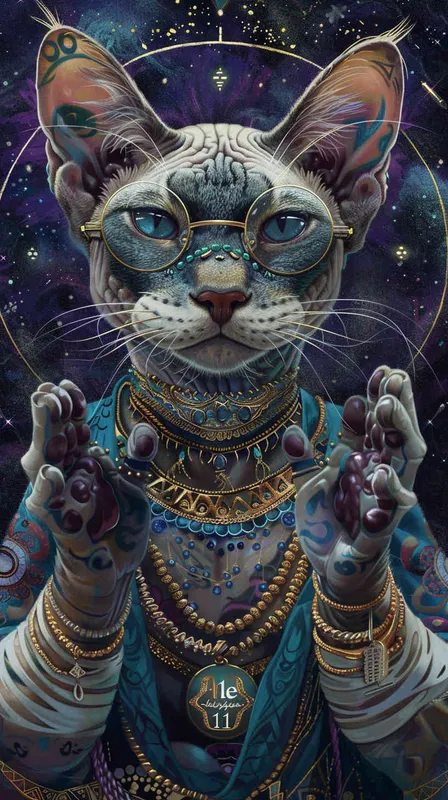 猫猫大神的天使，猫带眼镜，胸前佩戴一个项链，项链上刻着eleven 11 - style4部分