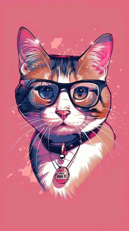 猫大神卡通，猫带眼镜，胸前佩戴一个项链，项链上刻着eleven 11，纹身的效果，偏平风格 - style4部分