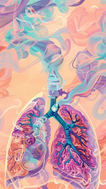 画一张现代成人雾化吸入护理的图片，要求有肺，成人雾化动作，生动形象 - style2部分
