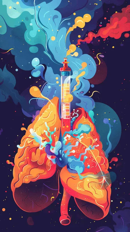 画一张现代成人雾化吸入护理的图片，要求有肺，成人雾化动作，生动形象 - style3部分