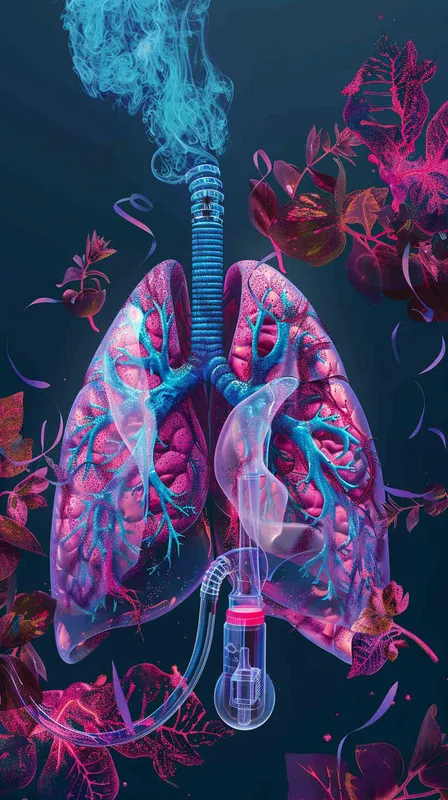 画一张现代成人雾化吸入护理的图片，要求有肺，成人雾化动作，生动形象 - style4部分