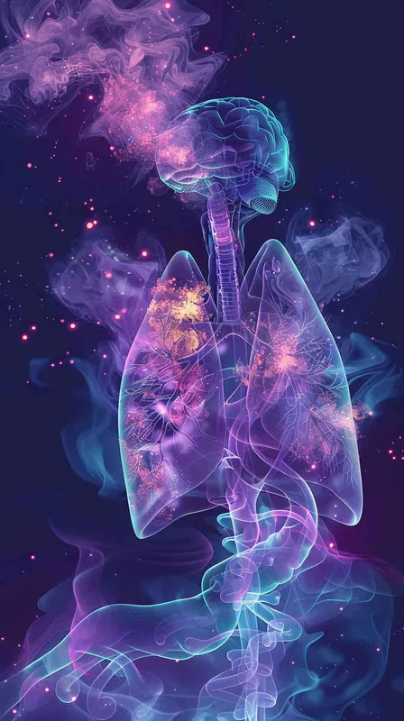 Draw a picture of adult atomizing inhalation care, requiring lungs, adult atomizing action, vivid image - style3部分