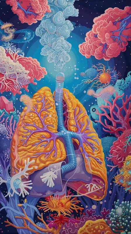 Draw a picture of adult atomizing inhalation care, requiring lungs, adult atomizing action, vivid image - style4部分