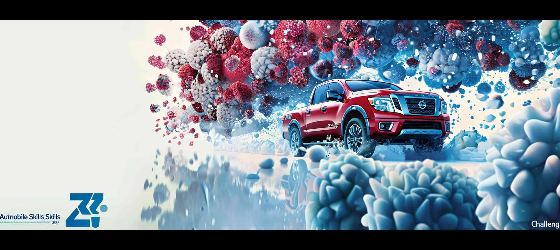 The poster for the "Car Skills Competition" features cartoon characters participating in different activities, with a simple vector design on a blue background. Cars cannot be stacked together. The Nissan ZN manual transmission pickup truck features a red pickup truck with no pattern on the body, with bold text at the top and "2024" at the bottom, with blue, white, and red accents. --ar 8:3 --v 6.0 --style raw - AI绘画作品展示 | Midjourney中文版生成