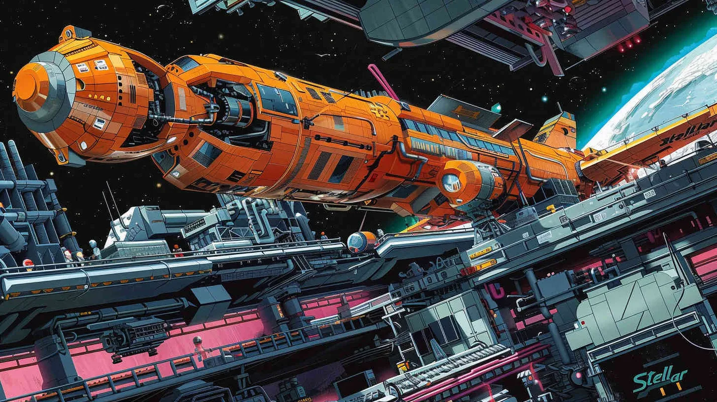 In a LEGO brick style, the vast expanse of the Space Pioneer Base unfolds, showcasing the spaceship 
