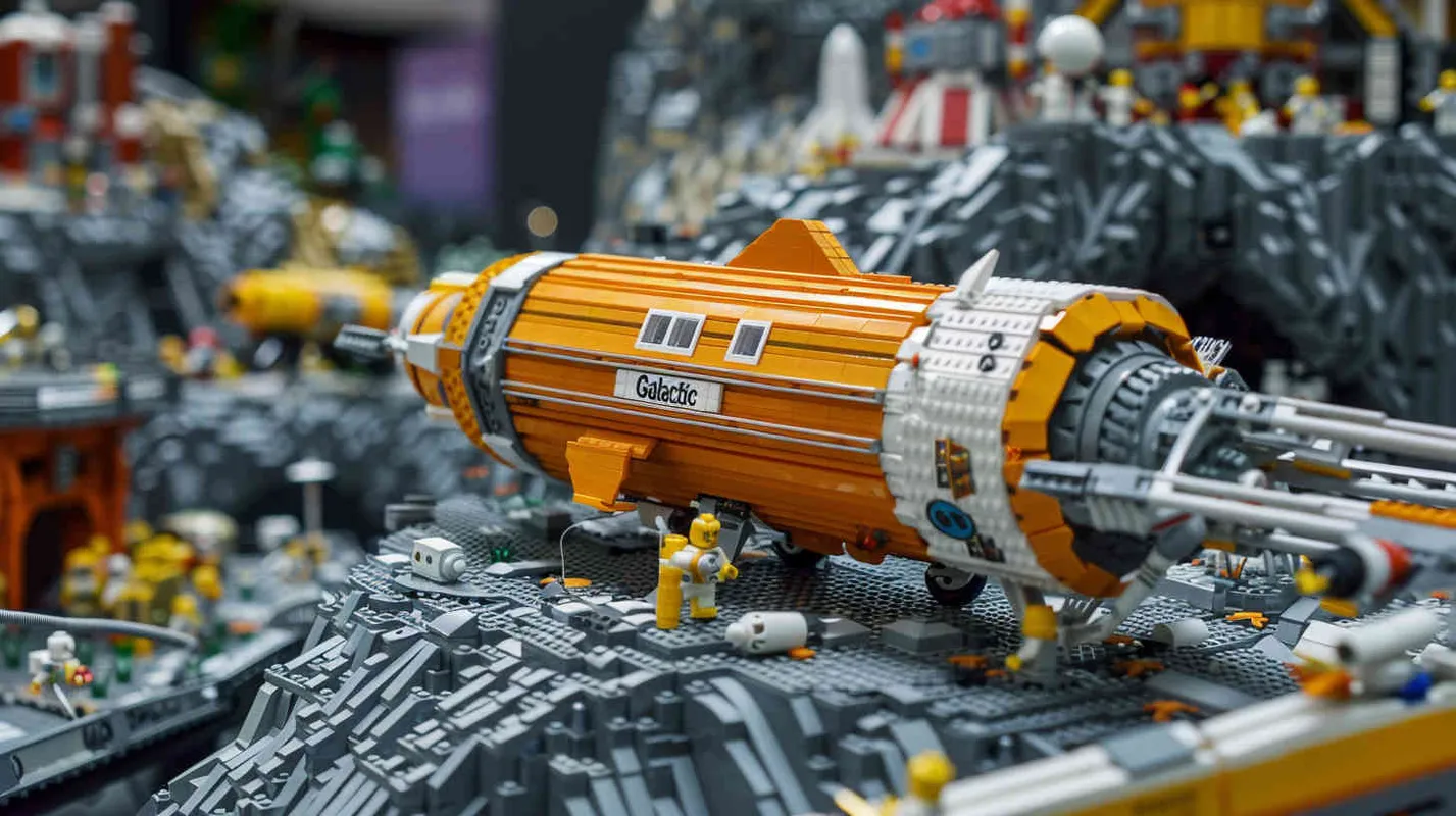 Presented in LEGO block style, showcase the sprawling Space Pioneer Base landscape, featuring the spacecraft “Galactic Explorer” parked on the launch pad. Realistic photography, captured with a Canon EOS 80D DSLR camera and a wide-angle lens to accentuate the scale and detail of the LEGO scene, –ar 16:9 –v 5 – AI绘画作品展示 | Midjourney中文版生成