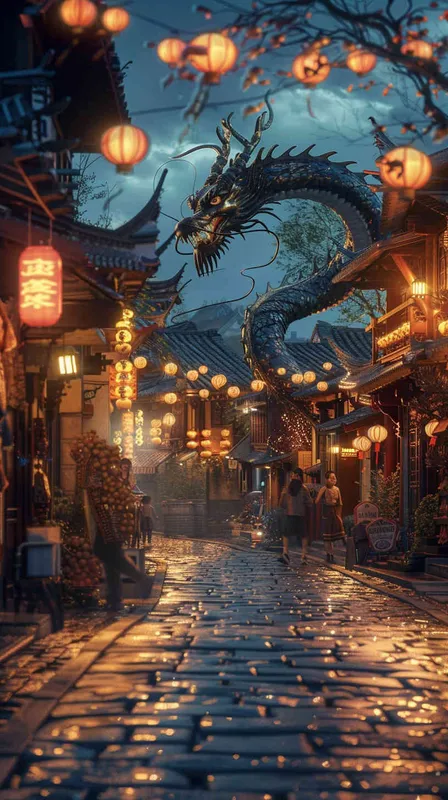 street，lanterns，dragon，children - style1部分