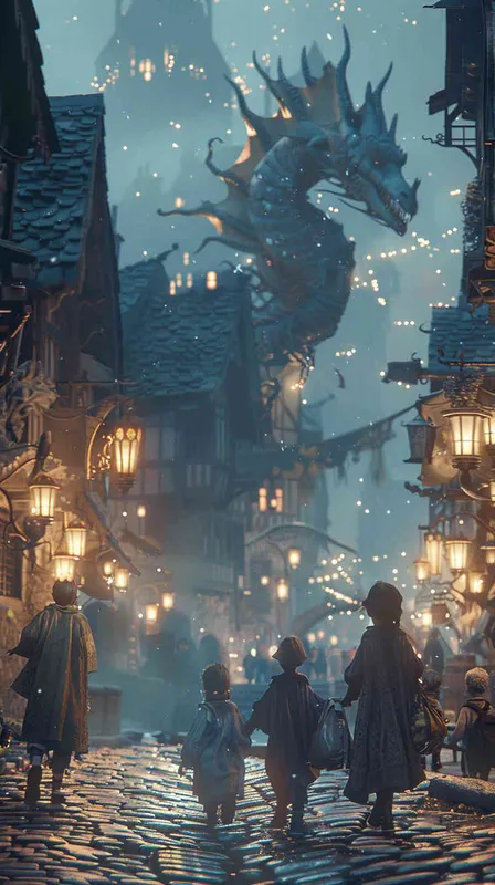 street，lanterns，dragon，children - style2部分