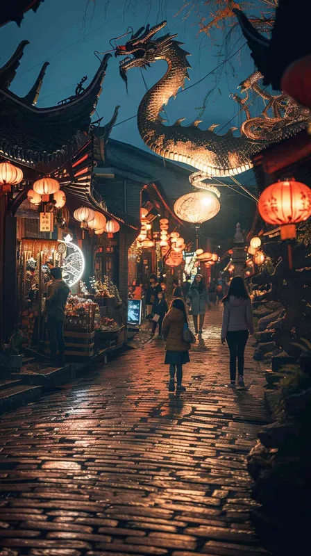 street，lanterns，dragon，children - style3部分