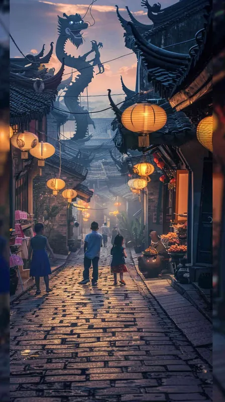 street，lanterns，dragon，children - style4部分