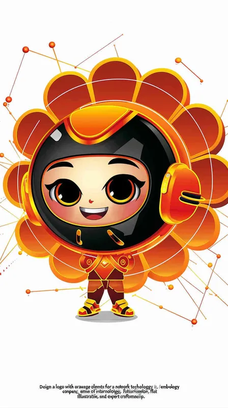为一家网络科技公司设计一个以橙子为元素的IP形象Logo，互联网科技感，未来设计，扁平插画风格，大师设计  - style1部分