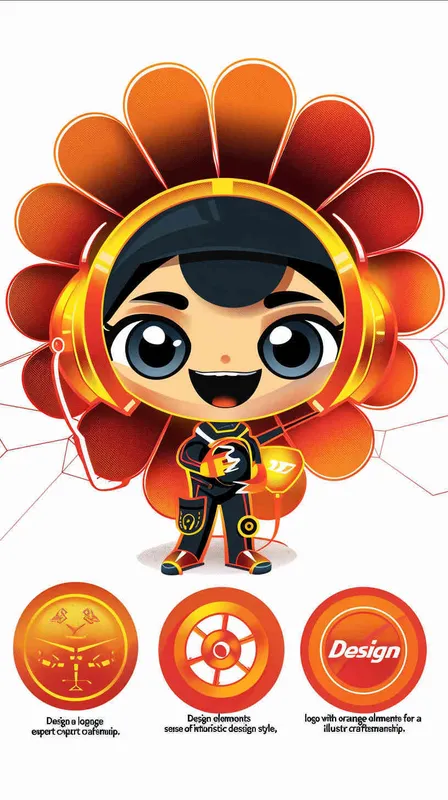 为一家网络科技公司设计一个以橙子为元素的IP形象Logo，互联网科技感，未来设计，扁平插画风格，大师设计  - style3部分