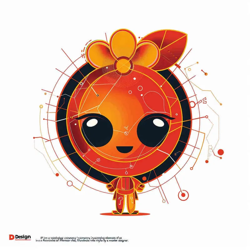 为一家网络科技公司设计一个以橙子为元素的IP形象Logo，互联网科技感，未来设计，扁平插画风格，大师设计  - style1部分