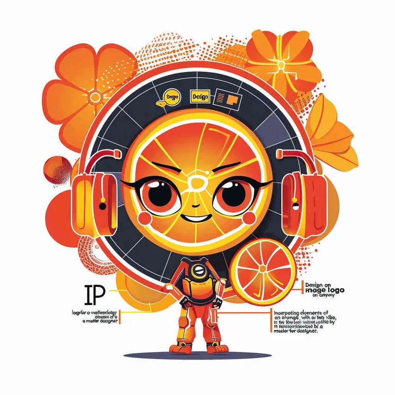 为一家网络科技公司设计一个以橙子为元素的IP形象Logo，互联网科技感，未来设计，扁平插画风格，大师设计  - style3部分