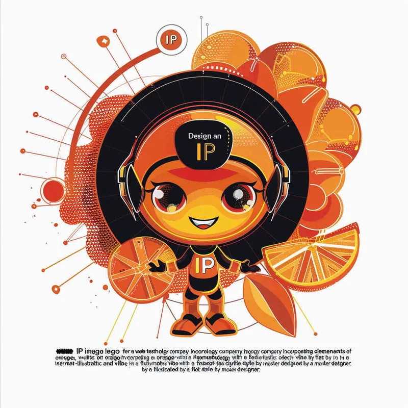 为一家网络科技公司设计一个以橙子为元素的IP形象Logo，互联网科技感，未来设计，扁平插画风格，大师设计  - style1部分