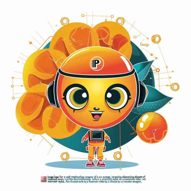 为一家网络科技公司设计一个以橙子为元素的IP形象Logo，互联网科技感，未来设计，扁平插画风格，大师设计  - style2部分