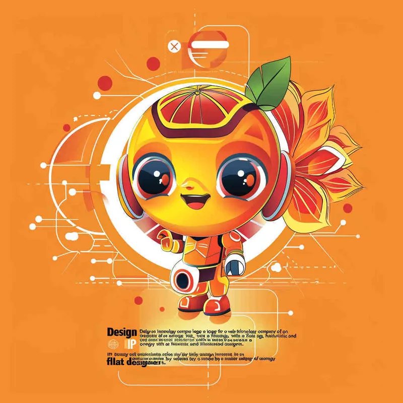 为一家网络科技公司设计一个以橙子为元素的IP形象Logo，互联网科技感，未来设计，扁平插画风格，大师设计  - style4部分