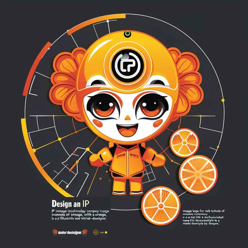 为一家网络科技公司设计一个以橙子为元素的IP形象Logo，互联网科技感，未来设计，扁平插画风格，大师设计  - style4部分