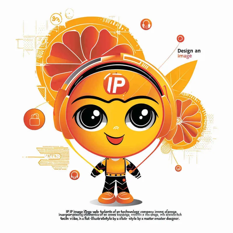 为一家网络科技公司设计一个以橙子为元素的IP形象Logo，互联网科技感，未来设计，扁平插画风格，大师设计  - style1部分