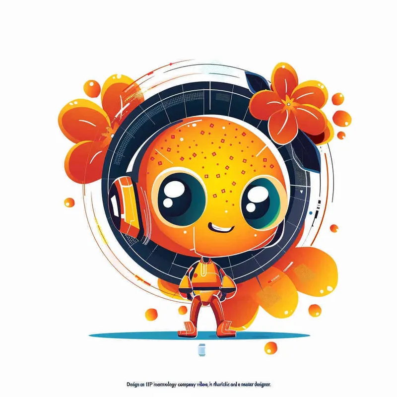 为一家网络科技公司设计一个以橙子为元素的IP形象Logo，互联网科技感，未来设计，扁平插画风格，大师设计  - style2部分