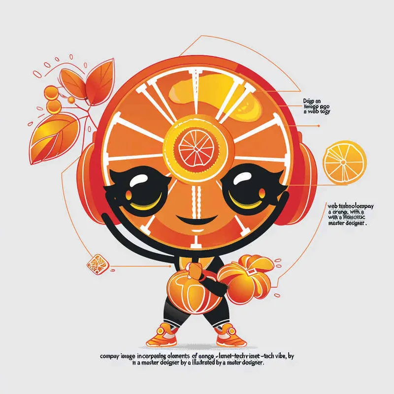 为一家网络科技公司设计一个以橙子为元素的IP形象Logo，互联网科技感，未来设计，扁平插画风格，大师设计  - style3部分