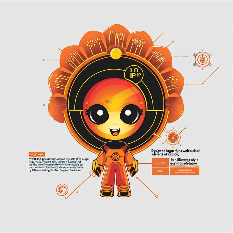 为一家网络科技公司设计一个以橙子为元素的IP形象Logo，互联网科技感，未来设计，扁平插画风格，大师设计  - style4部分