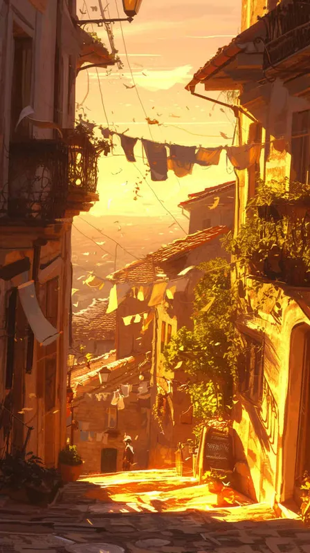 The early morning streets of the small town, residents frantically searching for clues left by the missing person. As the sun begins to rise, the streets are bathed in a warm orange glow, casting long shadows across the pavement. An air of tension hangs in the atmosphere, palpable in the hurried movements and worried expressions of the townsfolk., Painting, with vibrant colors and bold brushstrokes to convey the urgency and anxiety of the scene, --ar 16:9 --v 5 - style2部分
