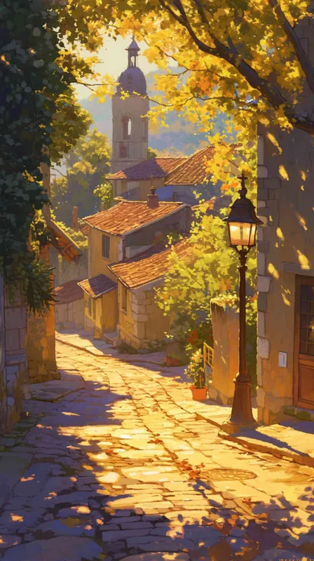 The early morning streets of the small town, residents frantically searching for clues left by the missing person. As the sun begins to rise, the streets are bathed in a warm orange glow, casting long shadows across the pavement. An air of tension hangs in the atmosphere, palpable in the hurried movements and worried expressions of the townsfolk., Painting, with vibrant colors and bold brushstrokes to convey the urgency and anxiety of the scene, --ar 16:9 --v 5 - style3部分