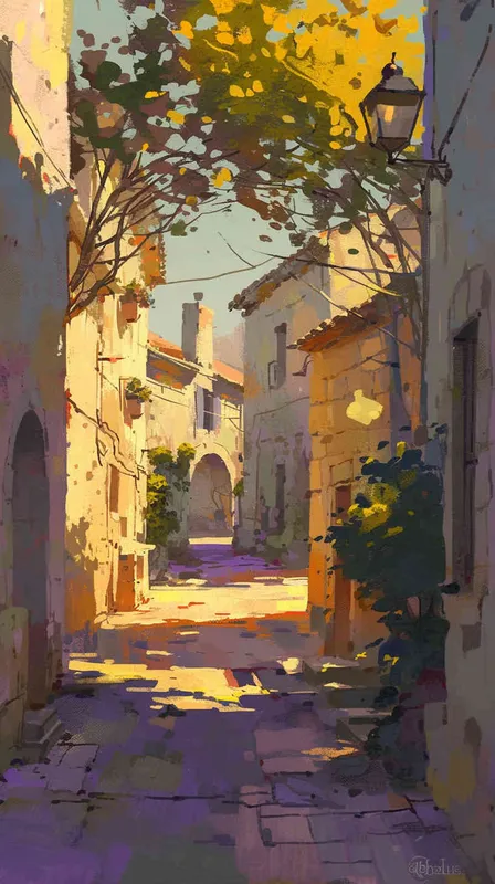 The early morning streets of the small town, residents frantically searching for clues left by the missing person. As the sun begins to rise, the streets are bathed in a warm orange glow, casting long shadows across the pavement. An air of tension hangs in the atmosphere, palpable in the hurried movements and worried expressions of the townsfolk., Painting, with vibrant colors and bold brushstrokes to convey the urgency and anxiety of the scene, --ar 16:9 --v 5 - style4部分
