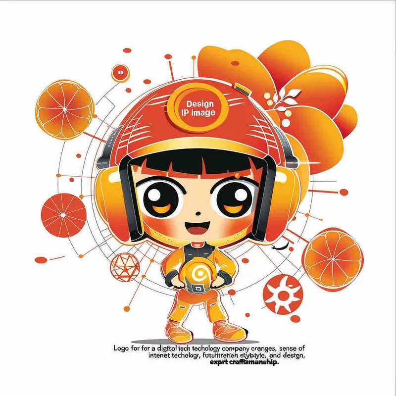 为一家网络科技公司设计一个以橙子为元素的IP形象Logo，互联网科技感，未来设计，扁平插画风格，大师设计  - style4部分