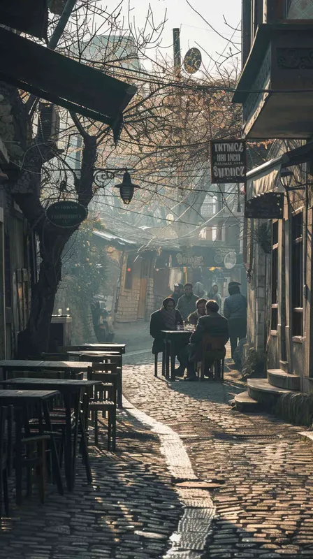 The early morning streets of the small town, residents anxiously scouring for clues left by the missing person. The soft glow of dawn illuminates the quaint buildings lining the street, while worried faces of passersby hurry past. The aroma of coffee drifts from the café under the awning, mingling with the sounds of hushed conversations., Photography, using a wide-angle lens (24mm) to capture the entire street scene in sharp detail, --ar 16:9 --v 5 - style3部分
