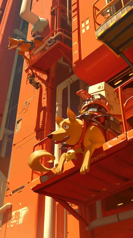 In a vibrant Pixar-style scene, a cheerful delivery dog trots out of the bustling delivery center, a package securely fastened to its back. Its tail wags with excitement as it sets off on its delivery route, spreading joy along the way, using bright colors and exaggerated features to capture the whimsical essence of the Pixar style, --ar 16:9 --v 5 - style4部分