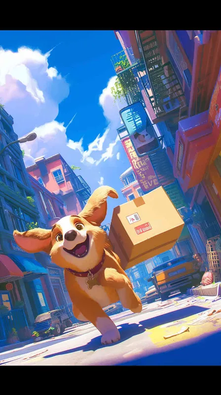 Pixar style, Disney Style, 3D design, C4D modeling,   In a vibrant Pixar-style scene, a cheerful delivery dog trots out of the bustling delivery center, a package securely fastened to its back. Its tail wags with excitement as it sets off on its delivery route, spreading joy along the way, using bright colors and exaggerated features to capture the whimsical essence of the Pixar style, Bright Colors, LivelyAtmosphere, Blender, OC Renderer, High Detail, High Quality,--ar 16:9 --v 5 --cref https://znrpa-s-1254076648.cos.accelerate.myqcloud.com/ai/thumb-mj-%5B33%5D-debbba5b-7.png - style3部分