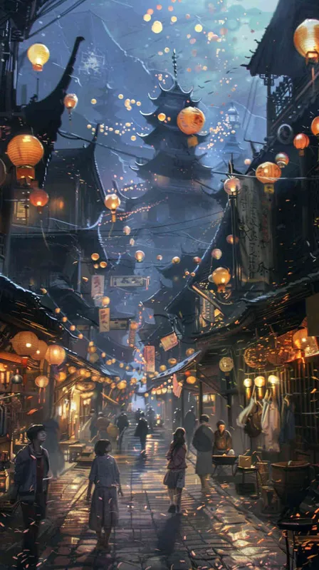 streets , lanterns, dragon,  children - style3部分
