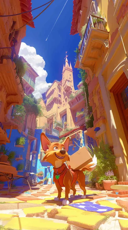 Pixar style, Disney Style, 3D design, C4D modeling, In a vibrant Pixar-style scene, a cheerful delivery dog trots out of the bustling delivery center, a package securely fastened to its back. Its tail wags with excitement as it sets off on its delivery route, spreading joy along the way, using bright colors and exaggerated features to capture the whimsical essence of the Pixar style, Bright Colors, LivelyAtmosphere, Blender, OC Renderer, High Detail, High Quality,--ar 16:9 --v 5 --cref https://znrpa-s-1254076648.cos.accelerate.myqcloud.com/ai/thumb-mj-%5B33%5D-debbba5b-7.png --cw 0 - style2部分