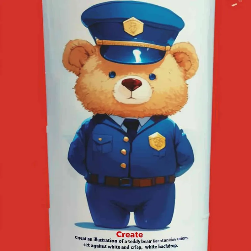 Draw a standing teddy bear in police uniform and hat, with a white background - style1部分