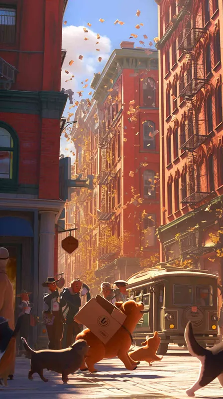 A Pixar 3D rendering of a delivery dog leaving the delivery center with a package, reminiscent of the animation style of "Up." The scene is portrayed with vibrant colors and smooth textures, creating a lively and immersive environment. Facial expression: the dog displays excitement and determination. Soft, natural lighting adds warmth to the scene. --v 5 --stylize 1000 --cref https://znrpa-s-1254076648.cos.accelerate.myqcloud.com/ai/thumb-mj-%5B33%5D-debbba5b-7.png --cw 0 - AI绘画作品展示 | Midjourney中文版生成